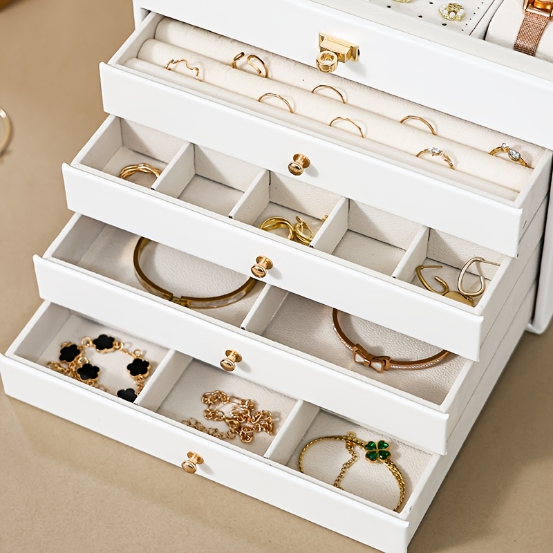 Elegant 5-Layer Beige and Black Jewelry Storage Box, Gift for Her